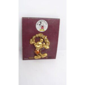 Rare Vintage Disney Mickey Mouse Gold-Tone Pin Brooch with Crystal Stars NWT